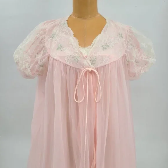 Vintage Linda Underlovelies Chiffon Babydoll Night Gown and Robe - Picture 4 of 14